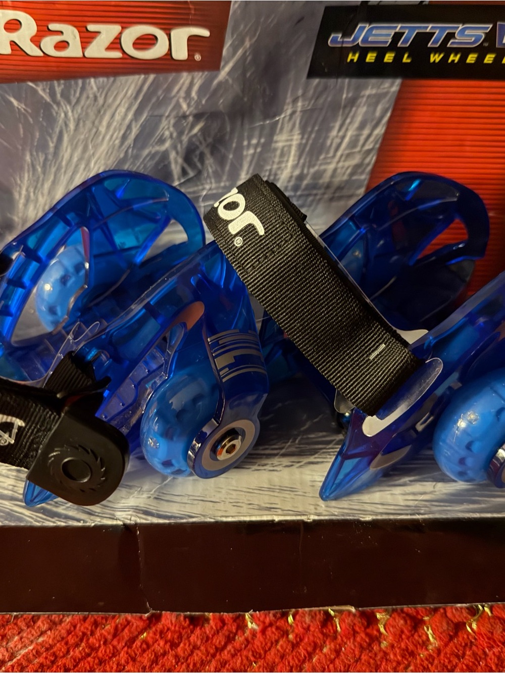 Razor Jetts Heel Wheels — Transparent Blue with Black Straps